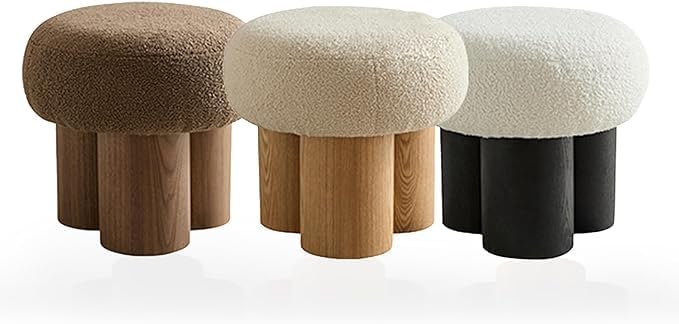 MEETAKING Small Round Foot Stool, Teddy Fabric Footrest Ottoman Stool with Non-Skid Legs, Modern Footstools Step for Couch, Desk, Office, Living Room (Brown)