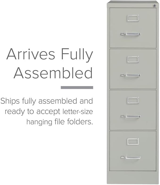 Scranton & Co 4-Drawer 22" Deep Letter Filing Cabinet in Black, Office Commercial Grade, Fully Assembled, Light Gray