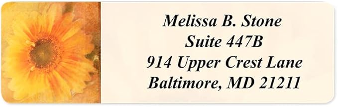 Golden Sunflower Designer Rolled Address Labels with Elegant Plastic Dispenser