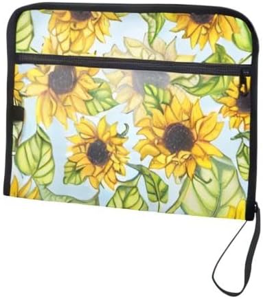 Expanding File Folder,13 Pocket Accordion File Folders with Sticky Labels, A4 Letter Size Paper Document Organizer with Zipper Closure for Office School,Hand Painted Sunflower