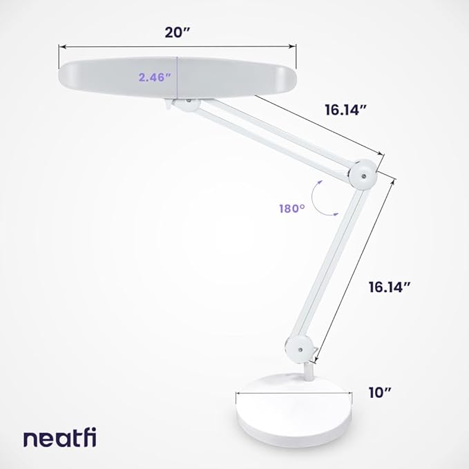 Neatfi XL 2,200 Lumens LED Task Lamp, 24W, 117 Pcs SMD LED, 4 Level Brightness, Dimmable, Desk Light for Home, Office, Workbench (Non-CCT with Base, White)