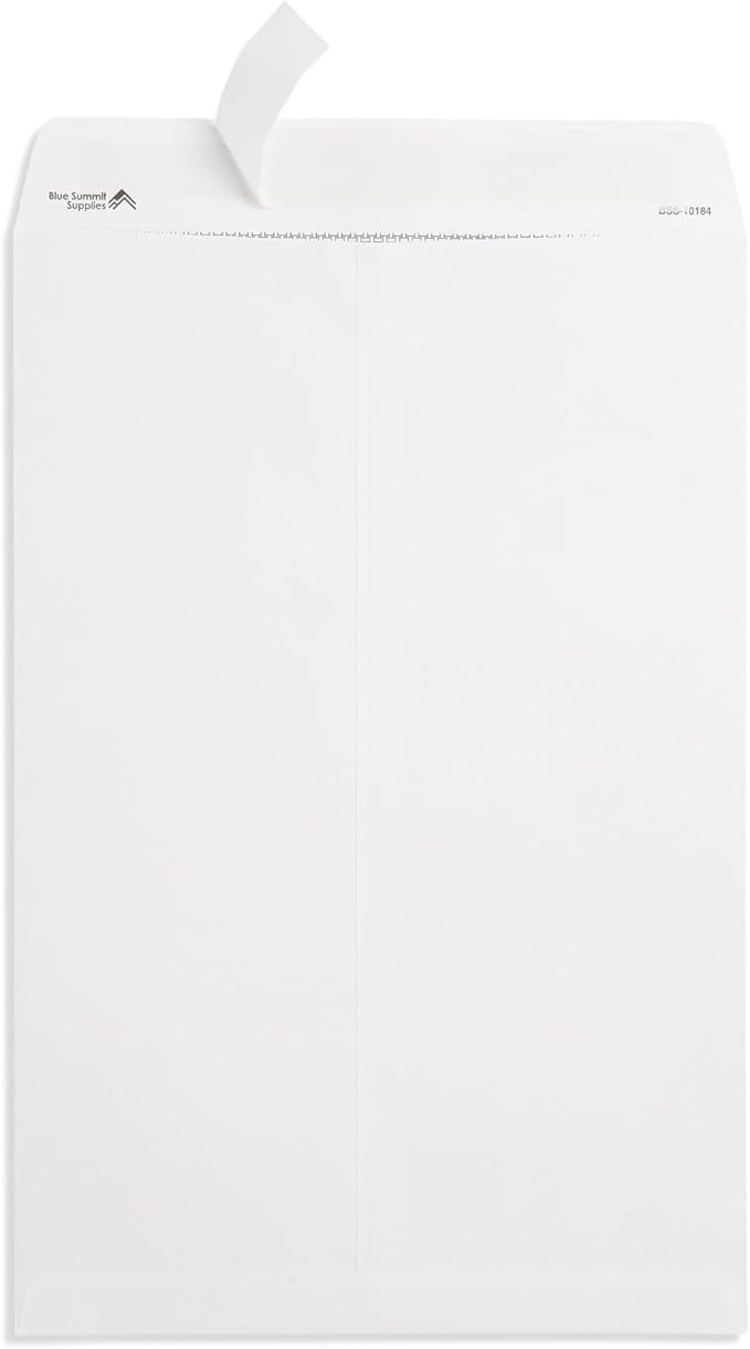 Blue Summit 50 10x15 Envelopes - 28lb - 10 x 15 Envelopes - Security Tinted, Design For Mailing Legal Size Paper, White Self Seal, 50 Pack
