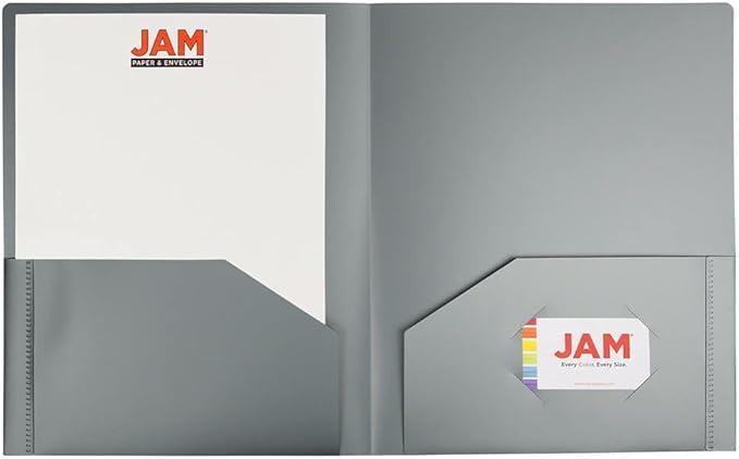 JAM PAPER Heavy Duty Plastic 2 Pocket Extra Tough School Folders - Silver - Bulk 48/Pack