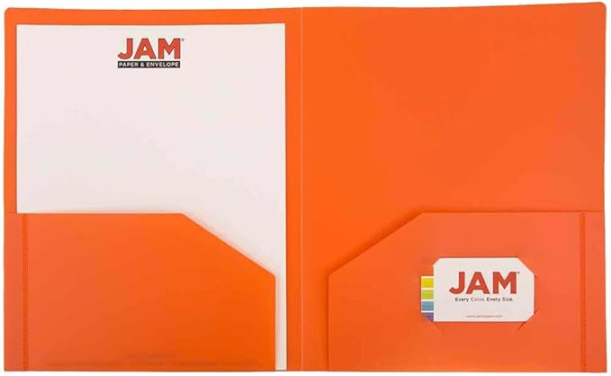 JAM PAPER Heavy Duty Plastic 2 Pocket Extra Tough School Folders - Orange - Bulk 144/Box