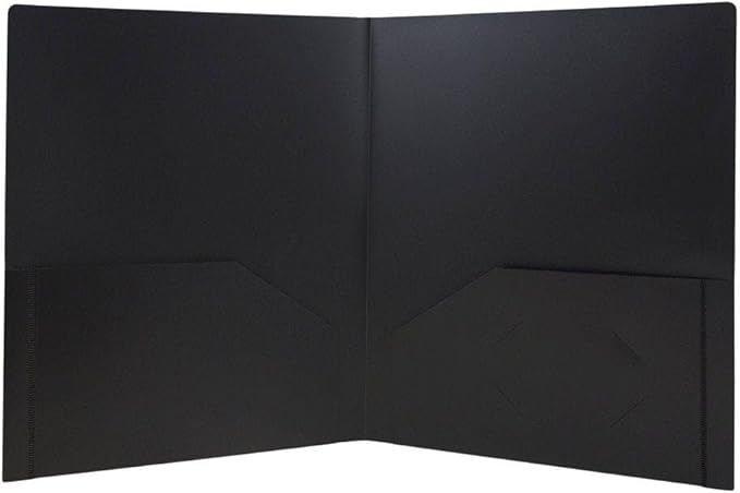 JAM PAPER Heavy Duty Plastic 2 Pocket Extra Tough School Folders - Black - Bulk 48/Pack