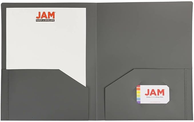 JAM PAPER Heavy Duty Plastic 2 Pocket Extra Tough School Folders - Grey - Bulk 144/Box