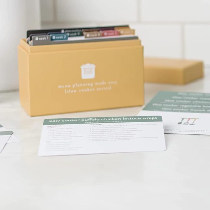 Meal Planner with 72 Recipe Cards (Slow Cooker) - Weekly Menu Planner | Sturdy Recipe Box | 12 Reusable Grocery Shopping Lists | 5 Blank Recipe Cards | Recipe Card Protector | Recipe Ideas