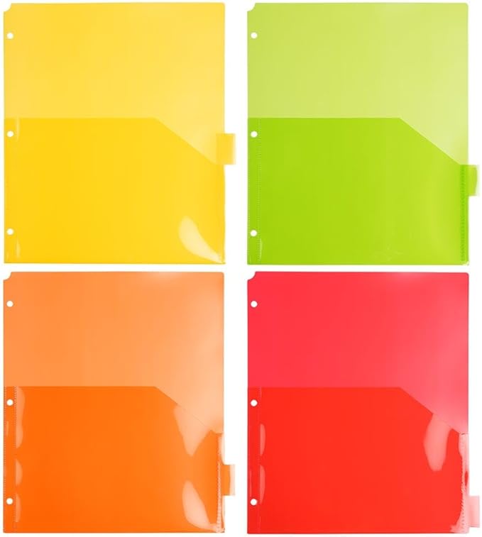 JAM PAPER Plastic Index 8-Tab Dividers w/Double Pockets - 9 3/4 x 11 1/2 - Assorted Multi-Color - 2 Packs of 8 Tabs/Set