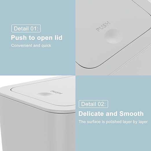 N. NETDOT 3 Pack Small Trash Can with lid, 3 Gallon Bathroom Trash Can,Garbage Can Slim Trash Bin Waste Basket for Bathroom,Kitchen,Bedroom,Living Room,Office,Laundry - Grey