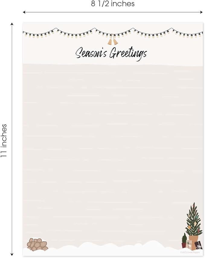 Greenery Seasons Greetings Letterhead / 50 Sheets / 8.5" x 11" Festive Christmas Holiday Paper/Decorative Winter Stationery