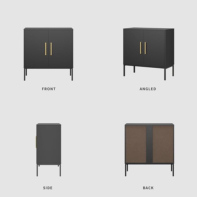 LYNSOM Storage Cabinet with Doors, Set of 3, Modern Buffet Cabinet with Storage, Kitchen Sideboard Buffet, Black Wood Accent Cabinet for Living Room, Bedroom, Hallway, Entryway, Office, Black