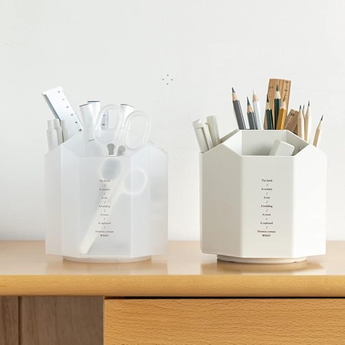 Rotating Desk Organizer, Pencil Holders, Office Accessories Caddy, School Supplies Organizer for Pen, Colored Pencil, Art Brushes, 5 Compartments, Gift for Teachers, Classmates, and Friends (Clear)