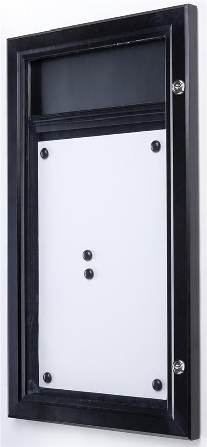 Weather Resistant, Magnetic Surface, Bulletin Board with Swing-Open Locking Door, Wall Mounted, Matte Black Finish Aluminum Frame, with Header, for Indoor Or Outdoor Use