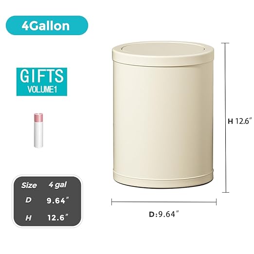 4 Gallon/15L Metal Trash Can with Lid, Bathroom Garbage Can Flipping Lid, Modern, Powder Room, White Waste Baskets, for Bathroom, Commercial, Kitchen, Office, Hotel (15L-White)