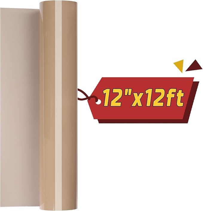 VINYL FROG Heat Transfer Vinyl Roll - 12" x12ft Tan HTV Iron on Vinyl for T-Shirts, Heat Press Vinyl for DIY Craft Designs (Camel)