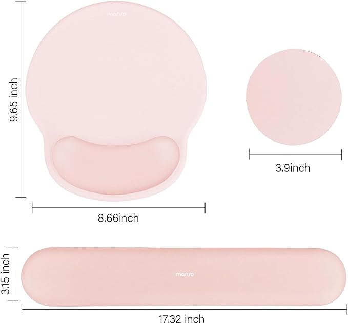 MOSISO Wrist Rest Support for Mouse Pad&Keyboard Set, Circle Curved Ergonomic Mousepad&Coaster Non-Slip Base Home/Office Pain Relief&Easy Typing Pad with Soft Cloth&Silicone Lining, Chalk Pink