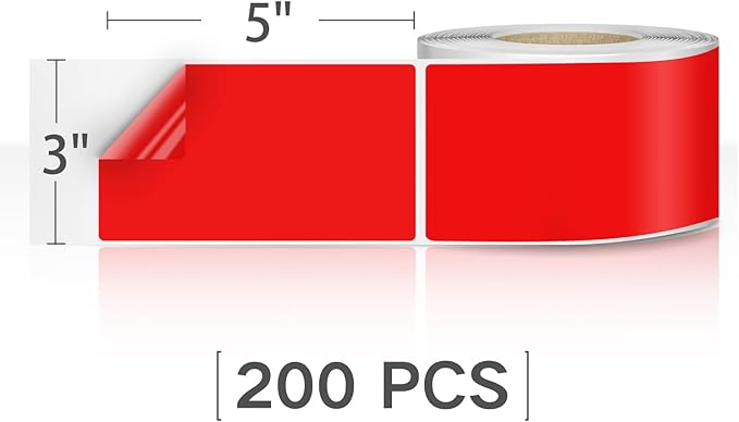 Rectangle Labels Sticker 3×5 Inch Vinyl Floor Stickers Color Coding Name Tags Roll Removable 200 PCS, Red