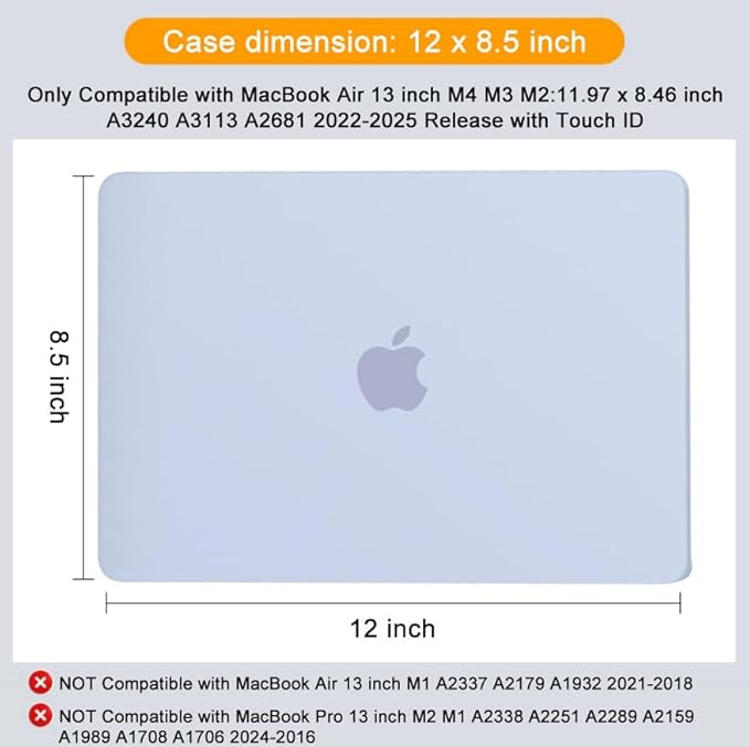 MOSISO Compatible with MacBook Air 13 inch Case 2025 2024 2023 2022 M4 A3240 M3 A3113 M2 A2681, Plastic Hard Shell&Keyboard Cover&Screen Film&Type C for MacBook Air 13.6 inch Case, Pastel Blue