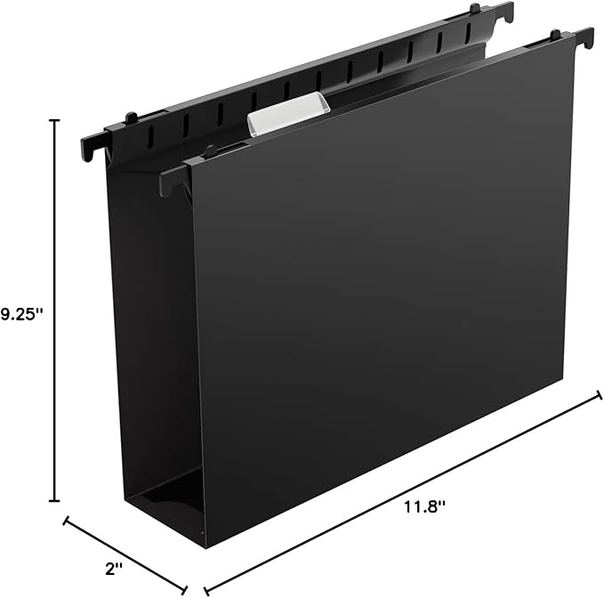 Extra Capacity Plastic Hanging File Folders,12 Pack Reinforced Hang Folders,Heavy Duty 2 Inch Expansion,Plastic Filing Cabinet Folders,Letter Size,Designed for Bulk Files, Medical Charts,Black