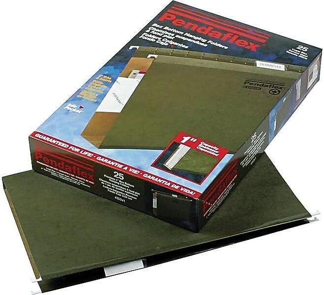 Pendaflex 04153X1 Reinforced 1" Extra Capacity Hanging Folders, Legal, Standard Green, Box of 25 (4153X1)