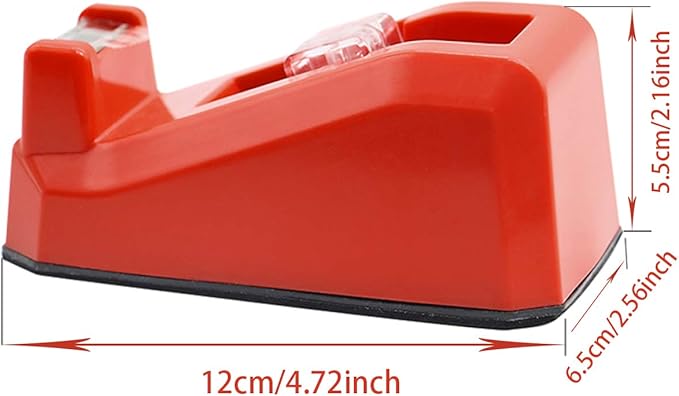 Cute Red Desk Tape Dispensers, 1 Pack with 12Rolls Transparent Tape, 1 Inch Core, for School, Office and Home DIY, BOMEI PACK