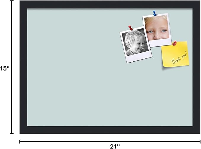 PinPix 21x15 Inch Cork Bulletin Board. This Decorative Framed Pin Board Comes with Soft Blue Design and a Satin Black Frame. Ideal for Home Office Decor or Message Board (PinPix-1814)