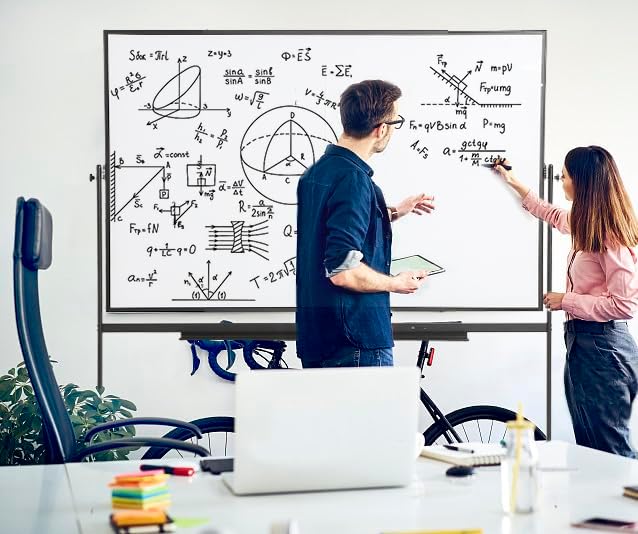 FORTUNO Magnetic Mobile Whiteboard 48"x36", Rolling Double Sided Dry Erase Board with Stand, Reversible Adjustable Height/Angle Easel White Board on Wheels 4' x 3' for Office Classroom Home, Black