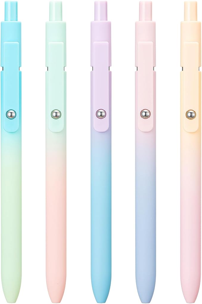 5PCS Retractable Gel Pens Set, Quick Dry Black Ink Fine Point Soft Touch Roller Ball Gel Ink Pen for Smooth Writing (Aurora Color)