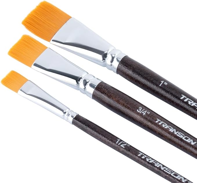 Transon Flat Paint Brush Set 3pcs for Acrylic Watercolor Gouache Oil and Body Painting