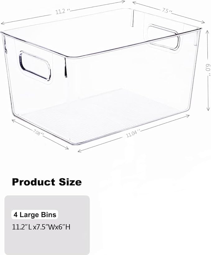 Clear Plastic Storage Bins 8 Pack - Pantry Organizers and Storage, Fridge Organizer for Kitchen, Cabinet, Freezer, Bathroom, Clost, Home Organization