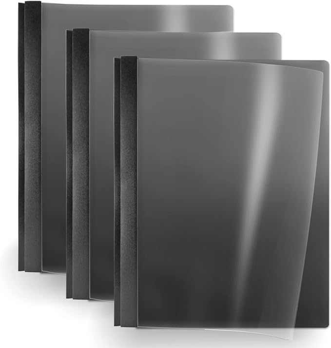 Binditek 30 Pack Clear Front Report Covers with 3 Prongs, 100-Sheet Capacity, Heavy-Duty Plastic Report Folder with Black Back Covers, 3 Metal Prongs Fasteners, for Letter Size, Office Supplies