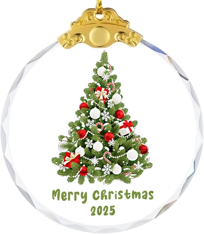 Christmas Ornaments 2025 Christmas Tree Glass Ornament, Clear Round Hanging Decoration, 2.75 inches