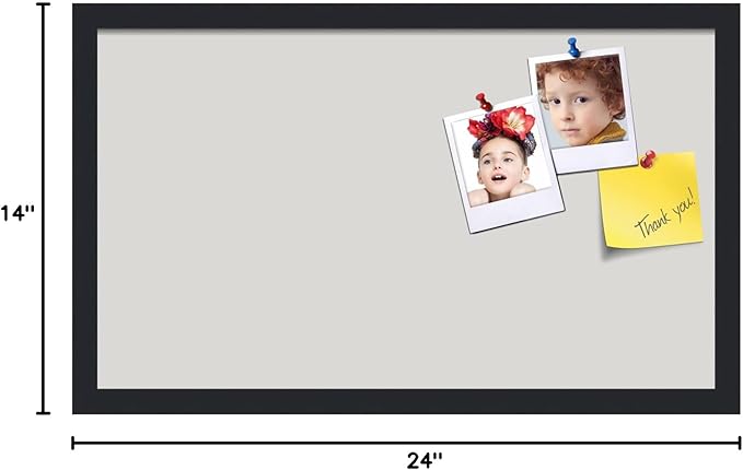 PinPix 24x14 Inch Cork Bulletin Board. This Decorative Framed Pin Board Comes with Light Stone Design and a Satin Black Frame. Ideal for Home Office Decor or Message Board (PinPix-1809)