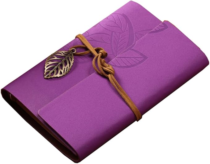 HARDCOVER JOURNAL Writing Notebook - Antique Handmade HARDCOVER Bound Daily Notepad, Vintage Leaf Series, (Leaves, Purple)