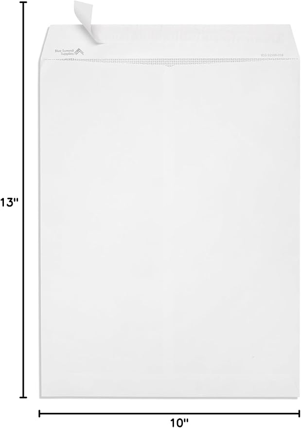 Blue Summit Catalog Envelopes, 10 x 13 Peel & Seal Envelopes, White Wove with Center Seam, 100 Envelopes