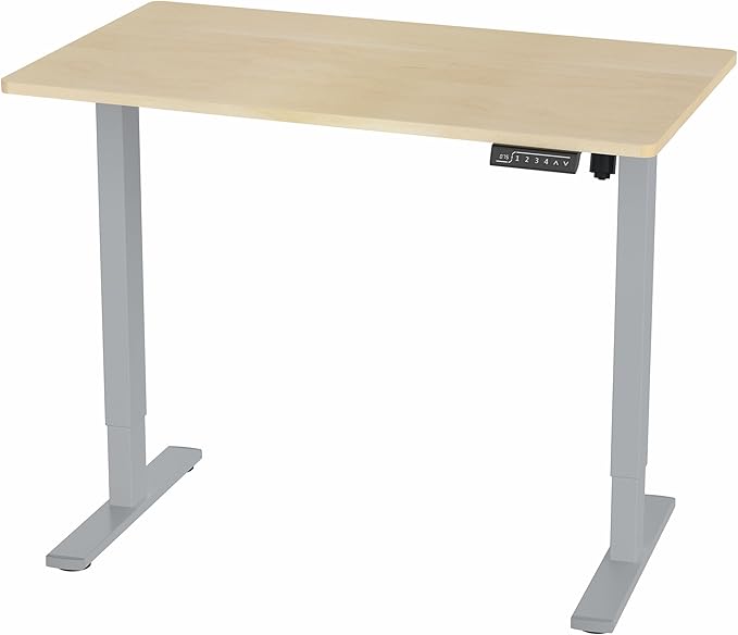 VIVO Electric 43 x 24 in Standing Desk, Memory Height Adjustment, 1B Series, One-Piece Light Wood Top, Gray Frame, DESK-KIT-1G4C