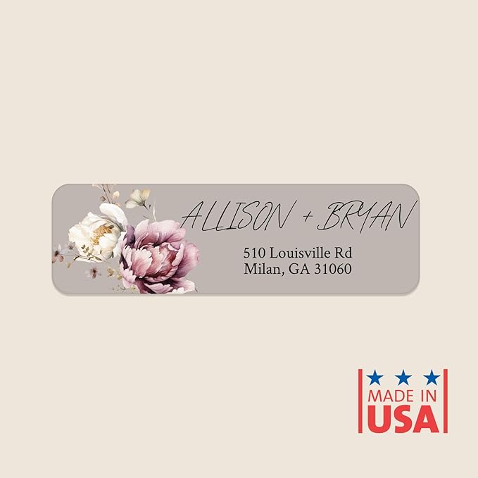 Taupe Watercolor Floral Rolled Address Labels / 500 Personalized Return Address Labels/Designer Address Stickers in Elegant Plastic Dispenser