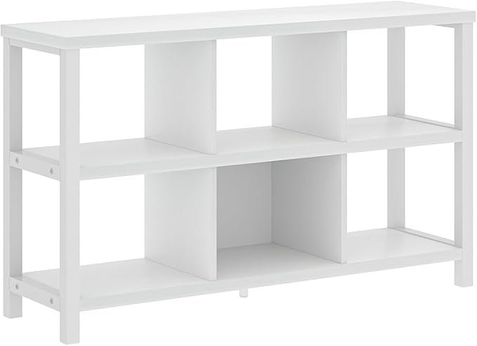 FOLUBAN Horizontal Bookshelf, 6 Cube Storage Organizer with Shelf, Modern Wood and Metal Cubby Bookcase for Bedroom Living Room, White Oak, 47 Inch