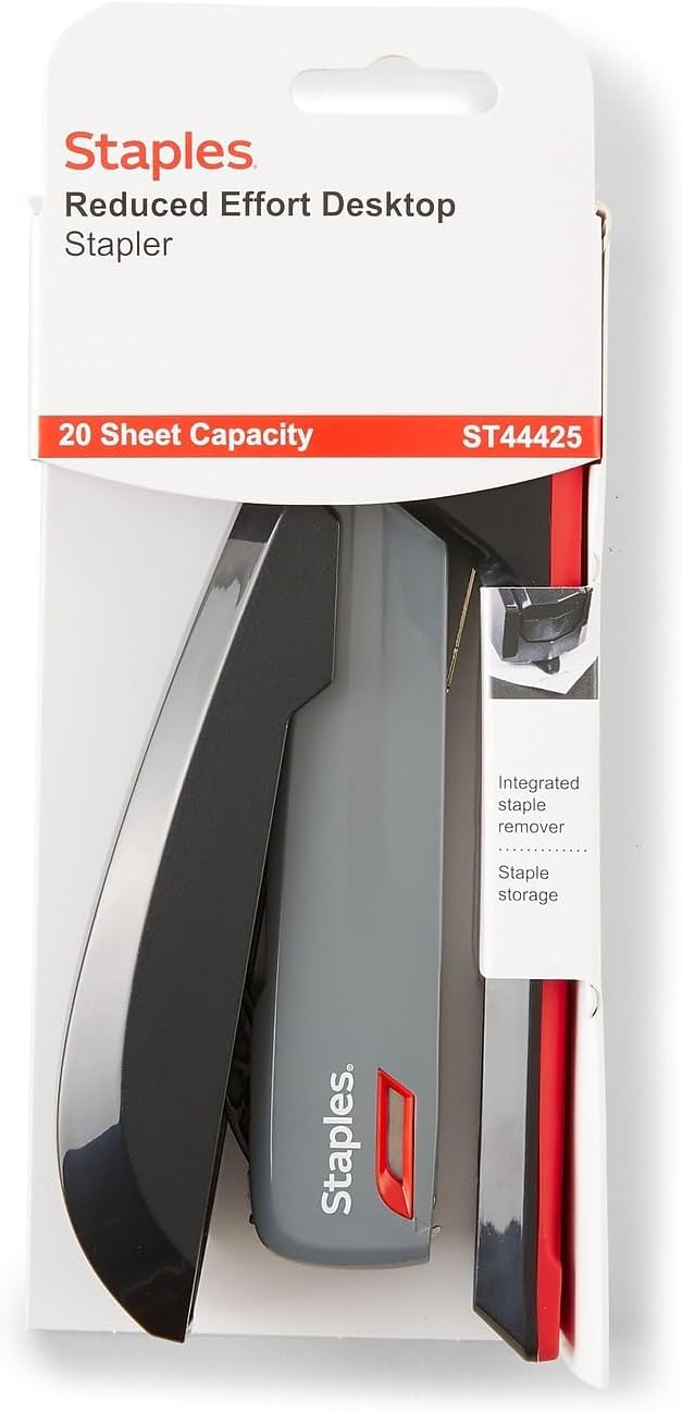 Staples 1798852 One-Touch Desktop Stapler Full-Strip Capacity Gray/Black/Red (44425)