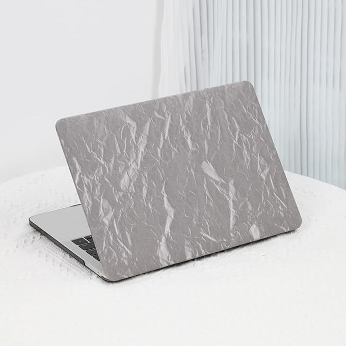 DTangLsm for MacBook Pro 13 inch Case M2 2024 2023 2022-2016 M1 A2338 A2289 A2251 A2159 A1989 A1706 A1708, Crumpled Textured PU Leather Hard Shell Case for MacBook Pro 13+Keyboard Cover, Wrinkled Grey