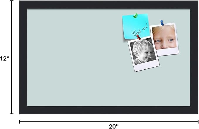 PinPix 20x12 Inch Cork Bulletin Board. This Decorative Framed Pin Board Comes with Soft Blue Design and a Satin Black Frame. Ideal for Home Office Decor or Message Board (PinPix-1814)