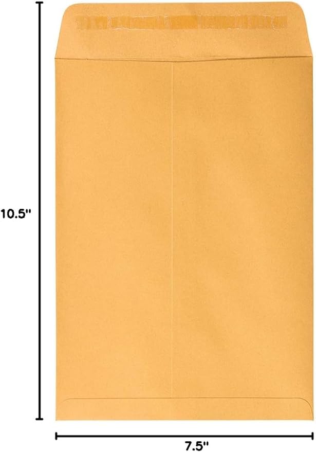 JAM PAPER 7 1/2 x 10 1/2 Open End Catalog Envelopes with Peel and Seal Closure - Brown Kraft Manila - 100/Pack