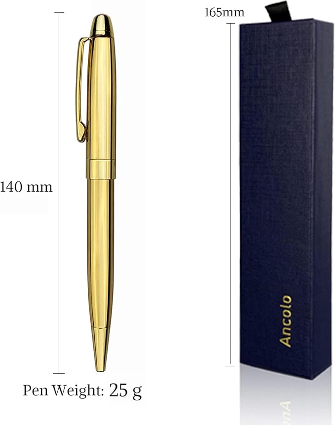 Ancolo Personalized Retractable Ballpoint Pens Stainless Steel Fancy Pens Engraved with Your Name Logo or Message, Phone Number Black ink Perfect for Bank, Office, Hotel 5 Pcs/Pack