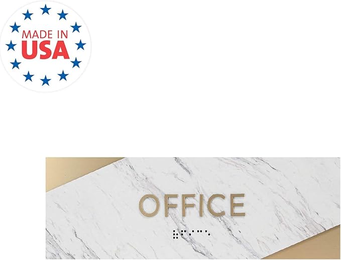 Office Sign with Braille/Small Business Easy Adhesive Mount Door And Wall Sign / 3" x 9" Light Marble Design