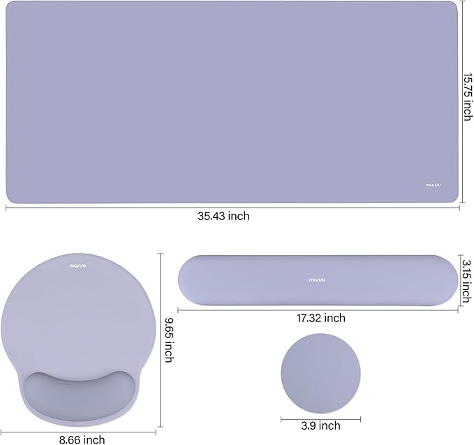 MOSISO Wrist Rest for Keyboard Mouse Pad Set,Large Gaming Deskpad&Circle Curved Mousepad&Keyboard Wrist Rest&Coaster,Ergonomic Non-Slip Mousepad&Easy Typing Pad with Curved Memory Foam,Lavender Gray