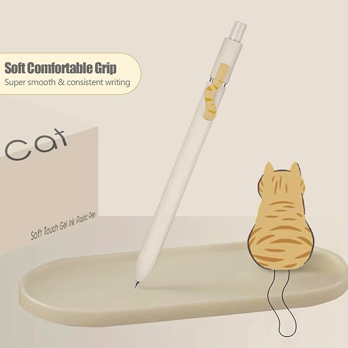 8Pcs Gel Pens, 0.5mm Black Ink Pen Retractable Fine Point Smooth Writing Pens, Aesthetic Office School Supplies, Desk Accessories Nursing Pen for Journaling Note Taking, Small Gifts for Women Men(Cat)