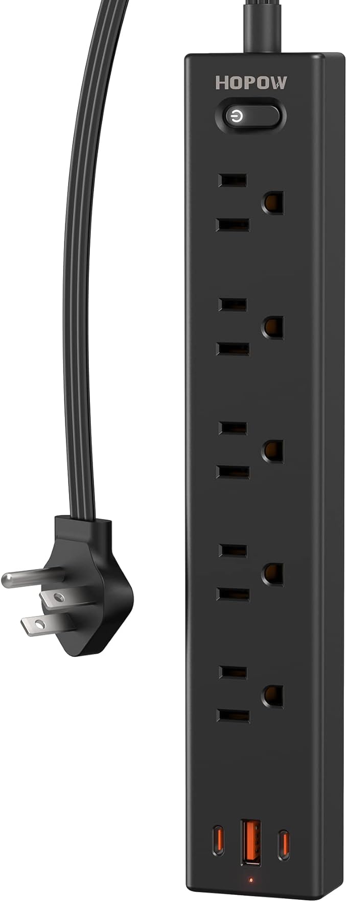 Power Strip Surge Protector, 10 Ft Ultra Flat Extension Cord, Surge Protector with 5 Outlets & 3 USB Ports (2 USB C), 1700 Joules, Wall Mount, Desktop Charging Station for Home Office, Black