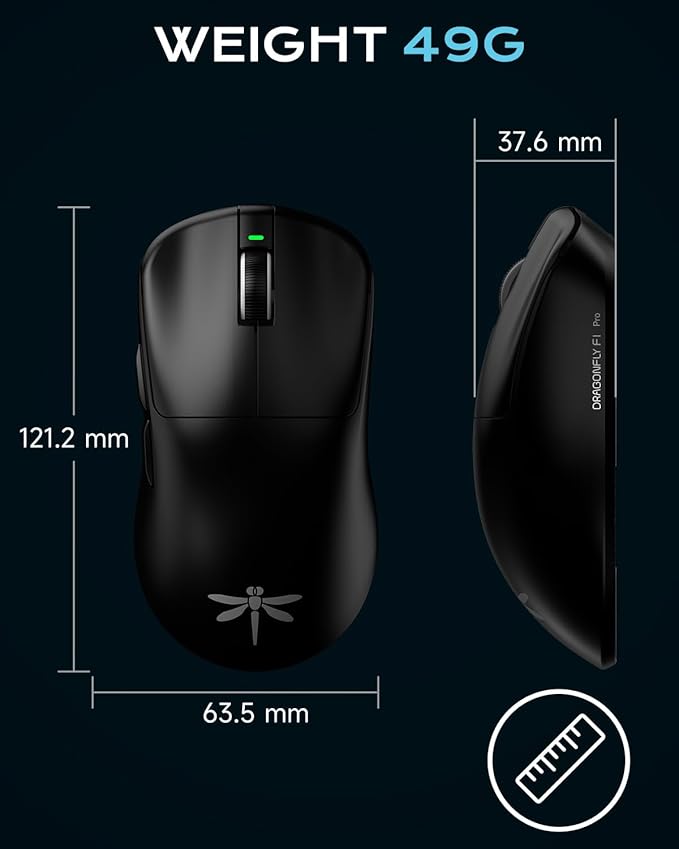 VGN Dragonfly F1 Pro Wireless Gaming Mouse - 49g Ultra-Lightweight, 26K DPI Optical Sensor, 6 Programmable Buttons, 65Hrs Battery, Esports Grade - Classic Black