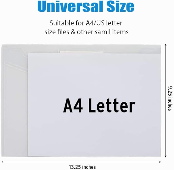 Sooez 5 Pack Plastic Envelopes Poly Envelopes, Clear Document Folders US Letter A4 Size File Envelopes with Label Pocket for School Home Work Office Organization, Clear