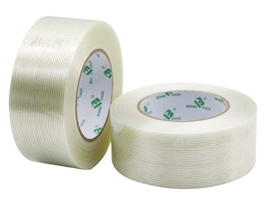BOMEI PACK Filament Strapping Tape, 5.5 Mil 2 Inch x 60 Yards, Heavy Duty Reinforced Fiberglass Packing Tape, 2 Pack